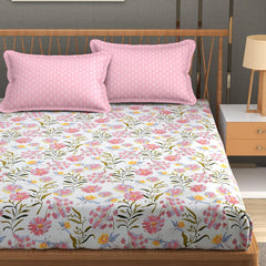 Bedsheet For Double Bed Queen Size With 2 Pillow Cover - 100 X 100 Inches, Pink & White | Perfect For Gifting On Weddings Bedsheet