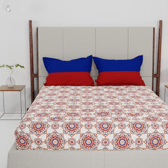 100% Cotton Bedsheet Double Bed For Queen Size With 2 Pillow Covers - 90 X 100 Inches, Red & Blue | Ideal For Daily Use - Perfect For Queen Bed Durable & Wrinkle Free