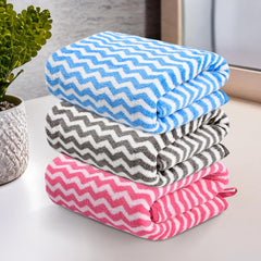 Kuber Industries Microfiber Soft Face Towel 600 Gsm | Absorbent Hanging Hand Towels For Wash Basin Bathroom | Zig Zag - Pink, Grey & Blue (3 Pcs)