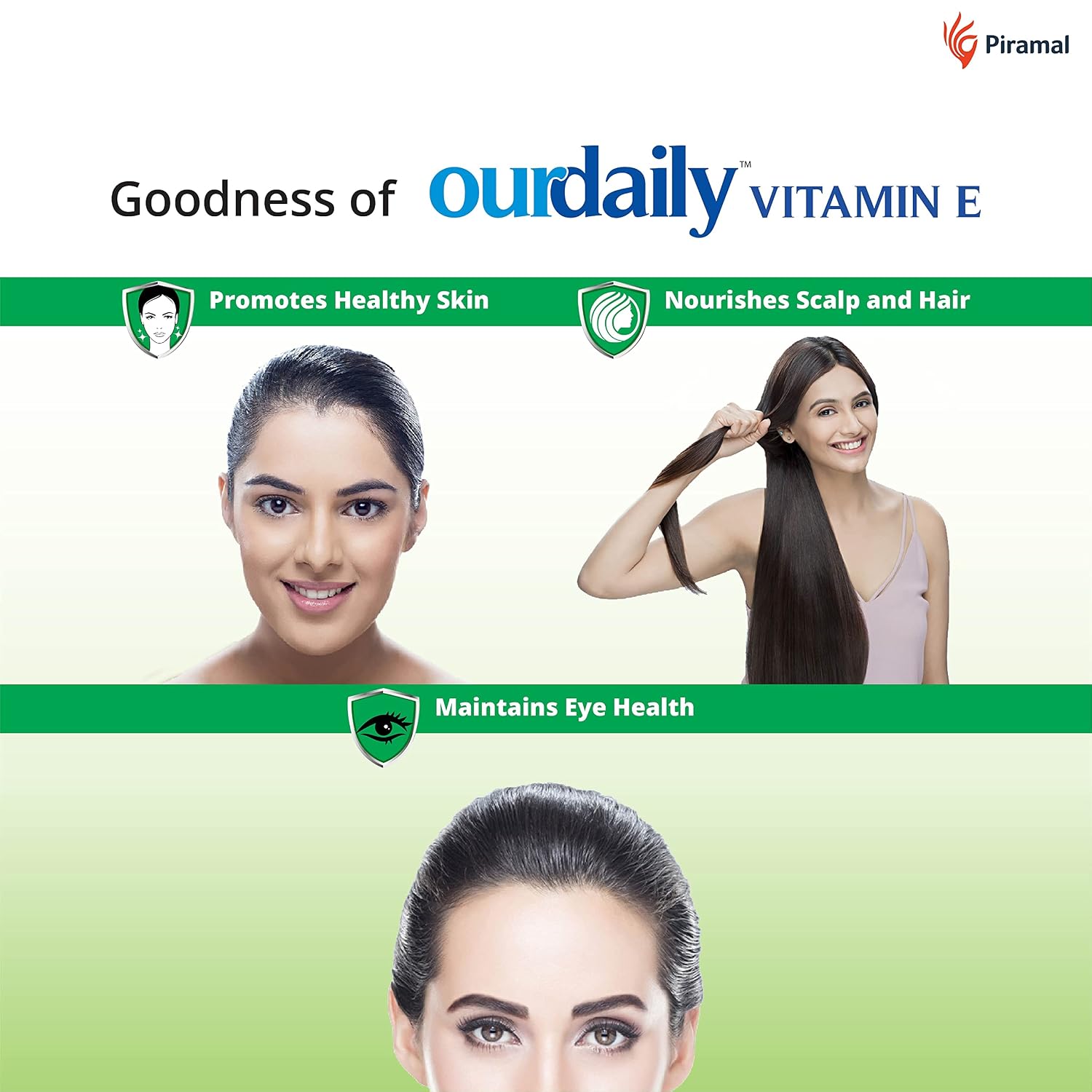 Ourdaily Vitamin E Capsules For Face & Hair By Piramal | 400mg 120 Capsules , 12 Strips , Vitamin E Tablet For Beautiful Glowing Face, Healthly Skin, Hair & Eyes Nutrition | 1000gm 2.2lbs