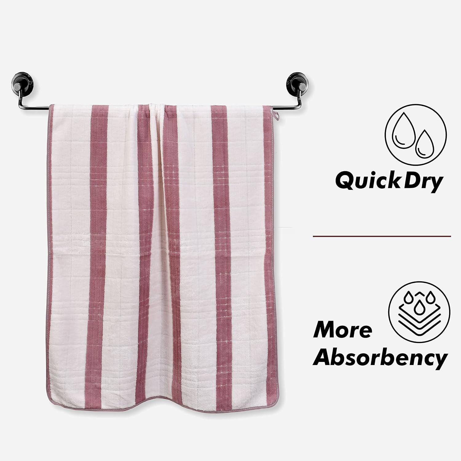 Urbanleaf Microfiber Large Bath Towel 700 Gsm | Quick Dry Super Absorbent Bath Towel For Men & Women (Light Blue & Wine Stripe) - Pack Of 2