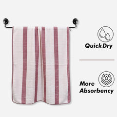 Urbanleaf Microfiber Large Bath Towel 350 Gsm | Quick Dry Super Absorbent Bath Towel For Men & Women (Wine - Stripe)