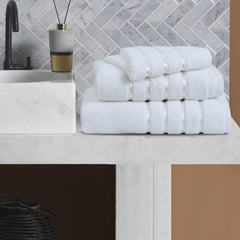 Spread Spain Roman 100% Cotton Bath Towel 600gsm | Super Absorption Quick Dry Large & Small Towel Set - White (Set Of 4)