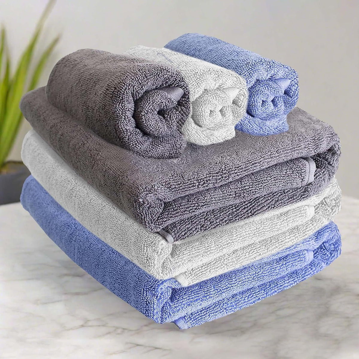 Heelium Bamboo Towel Set 3 Bath & 3 Hand Towel 1900 Gsm | Super Soft & Antibacterial Towel (Light Grey, Grey, Iris)