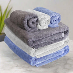 Heelium Bamboo Towel Set 3 Bath & 3 Hand Towel 1900 Gsm | Super Soft & Antibacterial Towel (Light Grey, Grey, Iris)