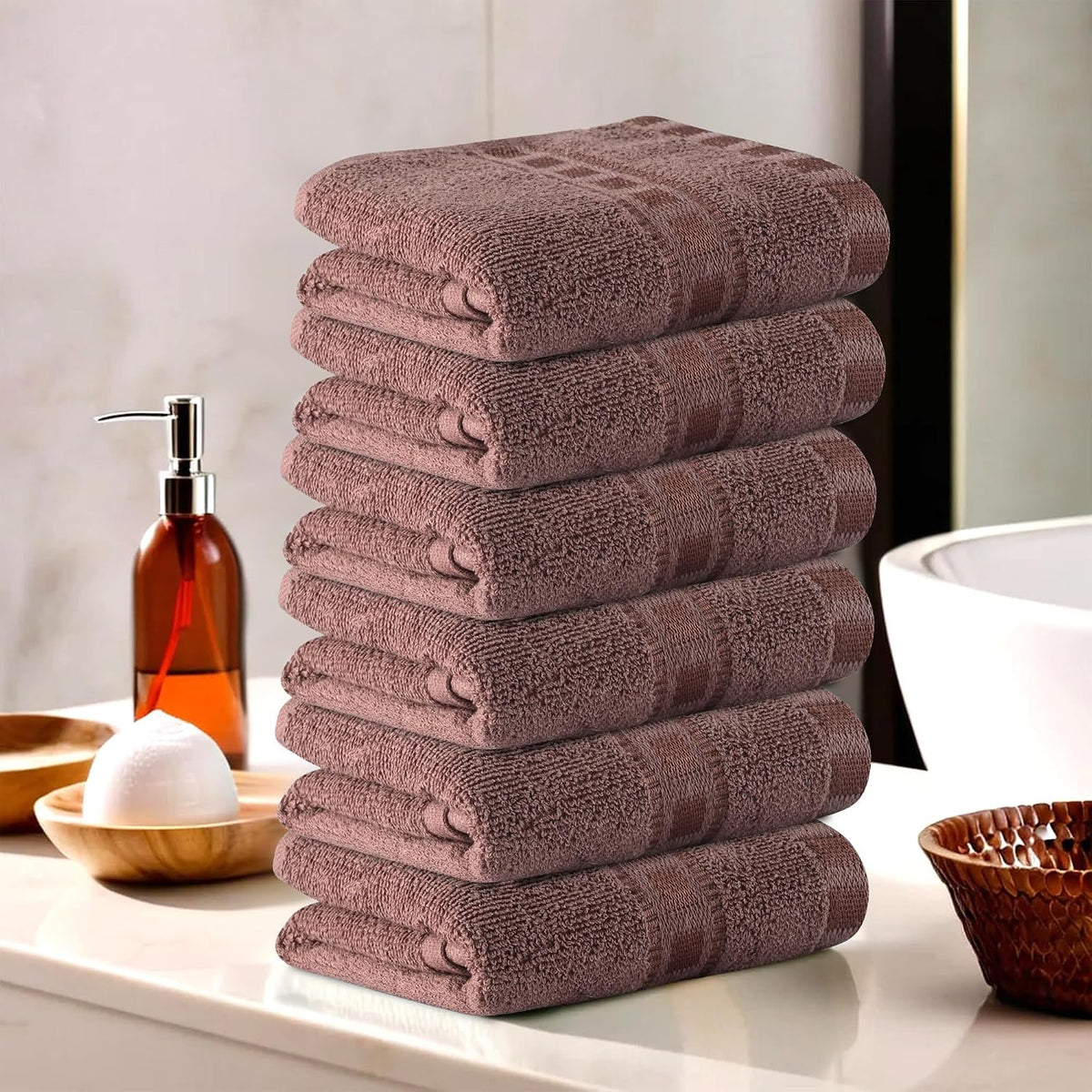 Kuber Industries Medium Size Cotton Hand/Face Towel 1200 Gsm (Brown) - Pack Of 6
