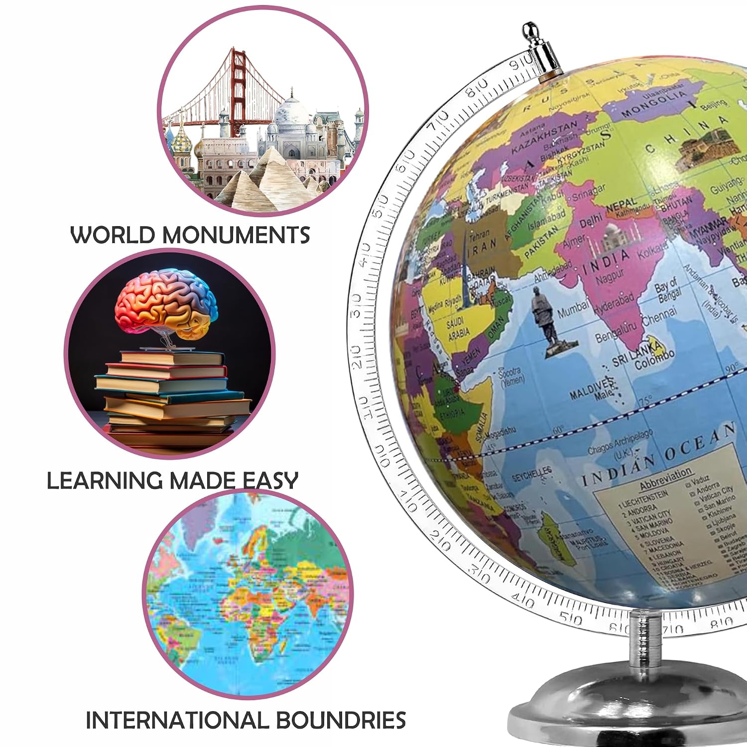Educational Learning World Globe With 2 Set Of Charts (70 X 100 Cm) World Globe For UPSC Aspirants Kids Students & Geography Knowledge, Office Gift, Pack Of