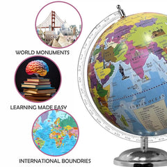 Educational Learning World Globe With 2 Set Of Charts (70 X 100 Cm) World Globe For UPSC Aspirants Kids Students & Geography Knowledge, Office Gift, Pack Of