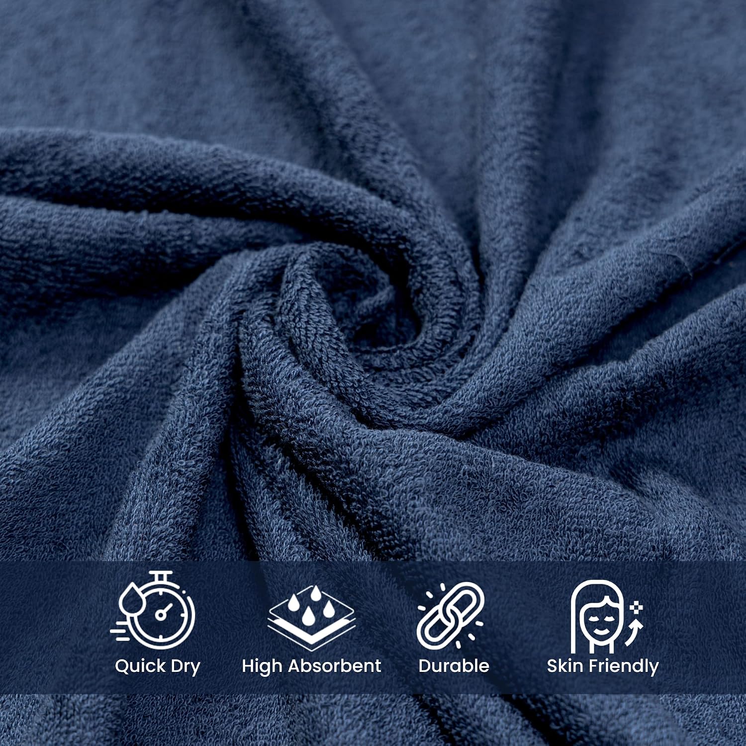 Akiko Home 100% Cotton Essential Series Face Towel 600 Gsm | Soft Absorbent & Durable Washcloth For Men & Women, Compact Travel Towel -Pack Of 4 (Navy)
