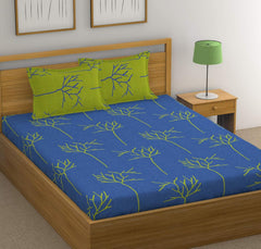 Queen Size For Bedsheet With 2 Pillow Covers - 88 X 96 Inches, Blue & Green | Soft & Comfortable Sleep Experience | Machine Wash In Cold Water