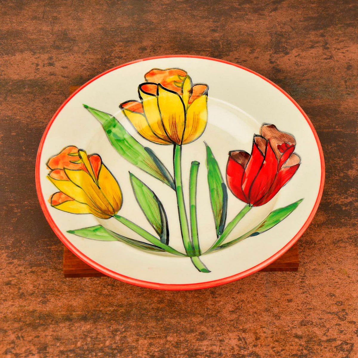 Hand Painted Premium Ceramic Floral Deep Pasta Plate Set Of 1 - Diameter: 9.5 Inches, Multicolor & Off White | Soup Plate - Ceramic Maggi Plate