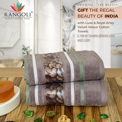 Rangoli 100% Cotton Hand Towel 450 Gsm | Hanging Towel Soft, Luxury & Highly Absorbent Towels Fade Resistant & Multipurpose Hand Towels (Brown) - Pack Of 2