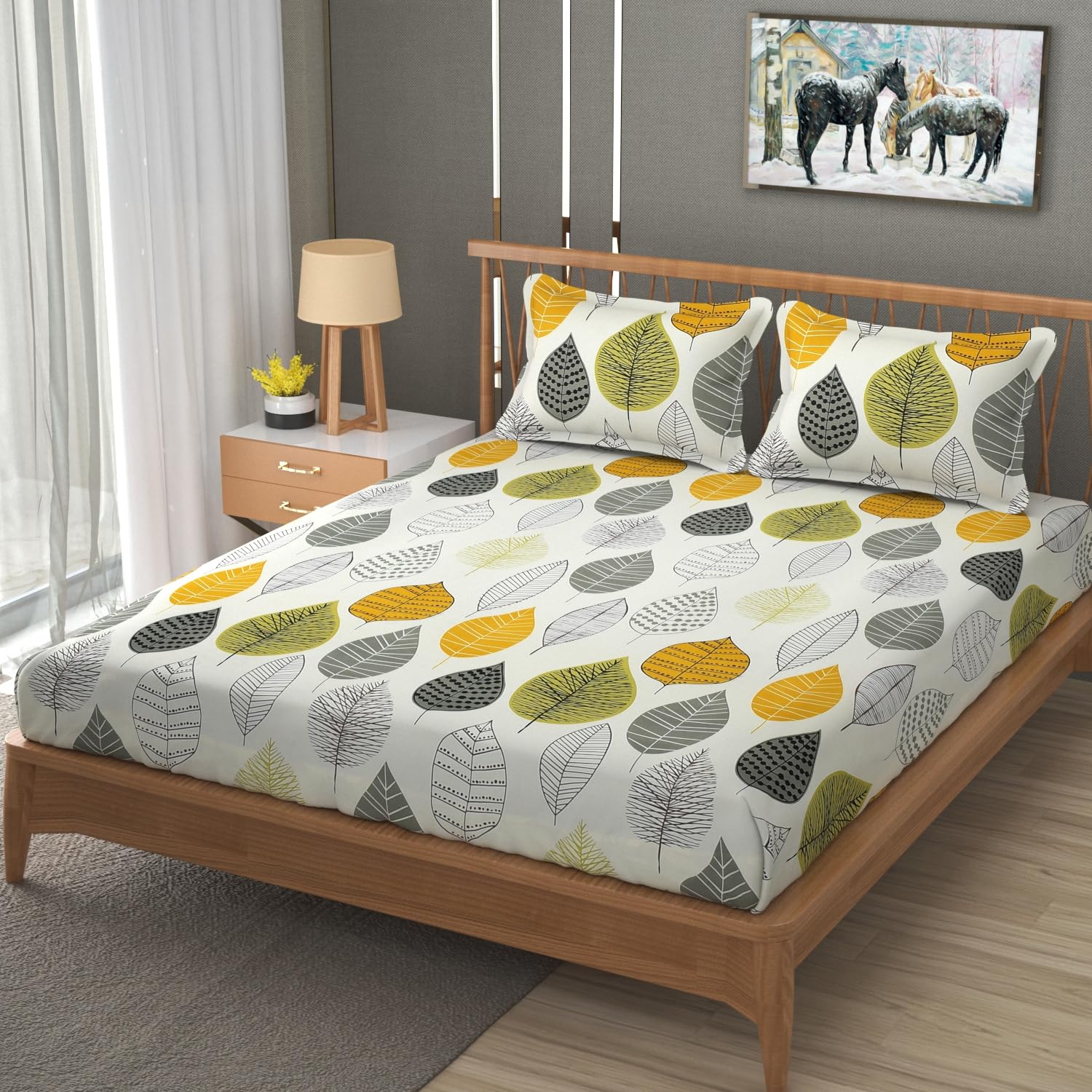 Premium Heavy Cotton Elastic Fitted King Size Bedsheet With 2 Pillow Covers - 72 X 78 X 10 Inches, Off White | All Weather Comfort & Bedroom - Softness & Natural Breathability