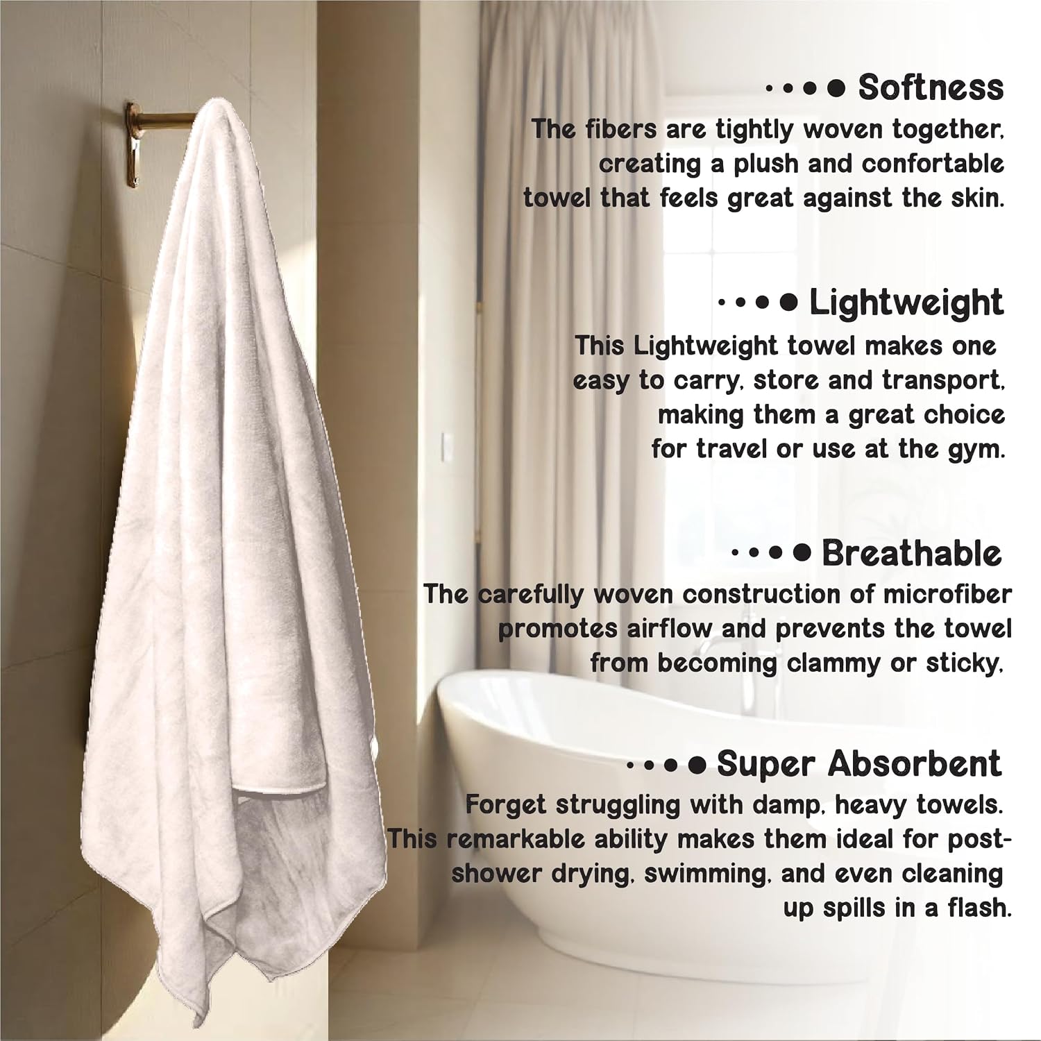 Housse Premium Microfiber Bath Towel 550 Gsm | Extra Large Quick Dry Towels Super Soft Plush | Ultra Absorbent For Home, Swimming, Sports, Travel (Beige)