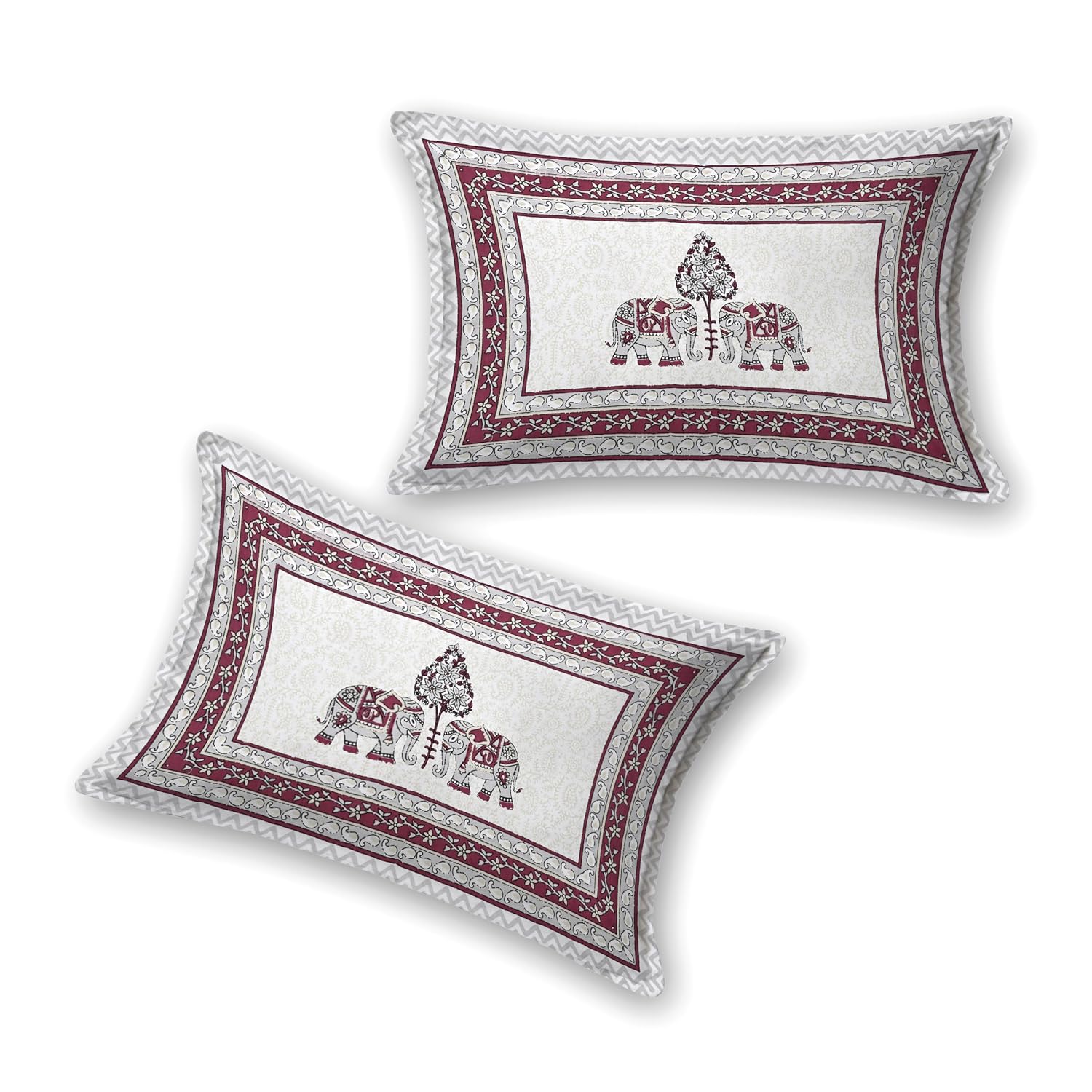1 Queen Size Bedsheet For Double Bed With 2 Pillow Covers (90 X 108 Inches) Cream & Maroon | Beautiful Printed Designs - Breathable 100% Cotton Bedsheet Comfortable