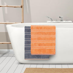 Mytrident 100% Cotton Bath Towel 1200 Gsm (Grey & Orange) - 2 Piece
