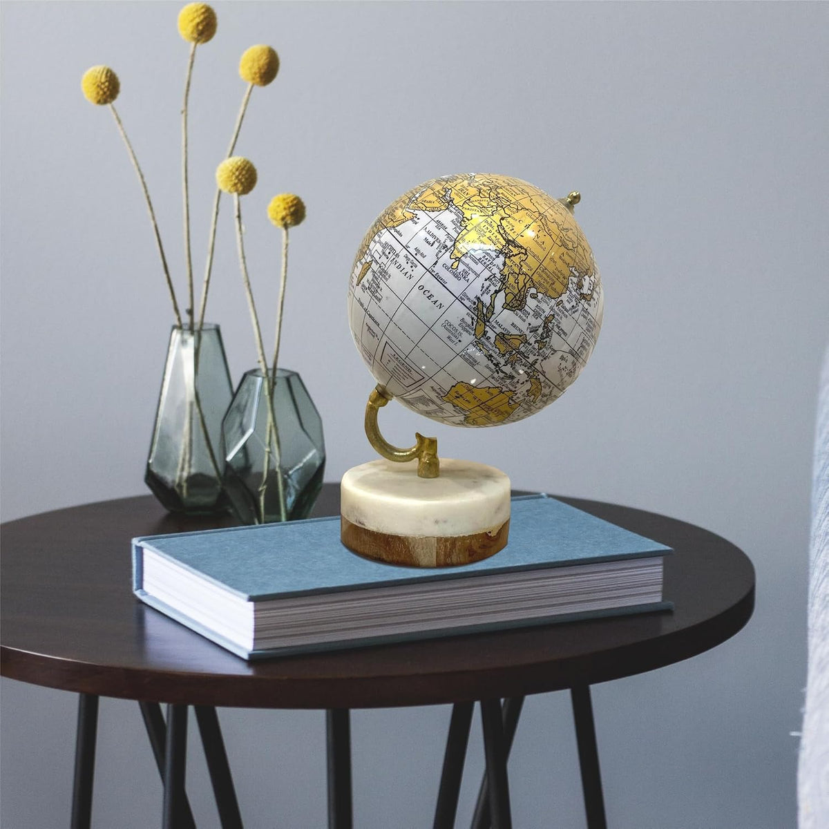 Rotating Globe With Elegant Wood & Marble Base For Home Decor, Office Table, Gift, Kids Room Decor, Living Room Showpiece, Pack Of 1