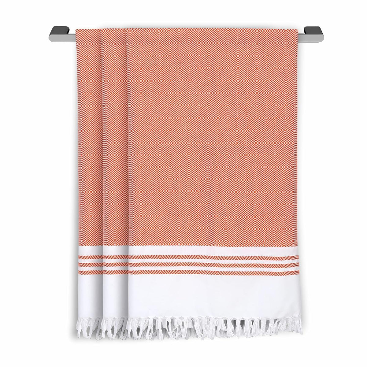 Ecosense Premium Large Cotton Non-Terry Bath Towels 900 Gsm | Soft Absorbent & Comfortable Bath Towels Large Size | Quick Dry Gym, Travel - Orange (Pack Of 3)