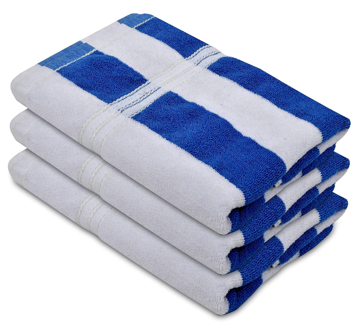 Kuber Industries Lining Design Soft Cotton Bath Towel 1200 Gsm- Blue & White (Pack Of 3)
