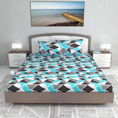 King Size Double Bedsheet With 2 Pillow Covers - 108 X 108 Inches, Aqua & Grey | Ideal For Gifting Diwali, Dussehra - Soft & Smoothing Touch Bedsheet