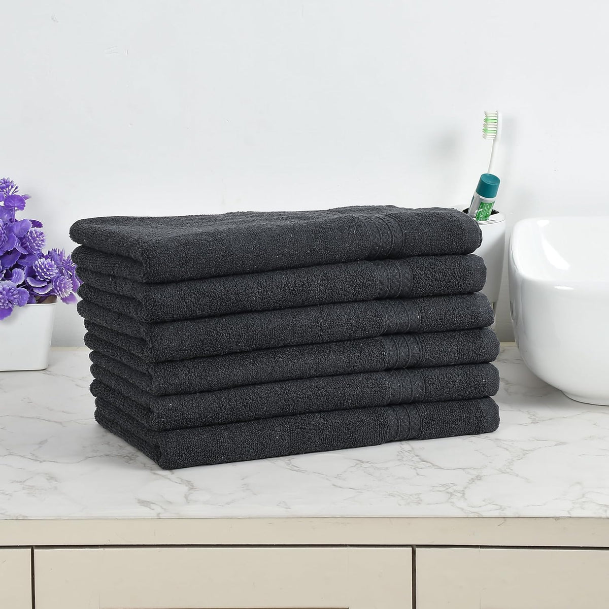 Fresh From Loom Luxury Fur Collection Hand Towel 500 Gsm Napkins Cotton High Absorbency Double Stitched Size (Blackish-Grey) - Set Of 6