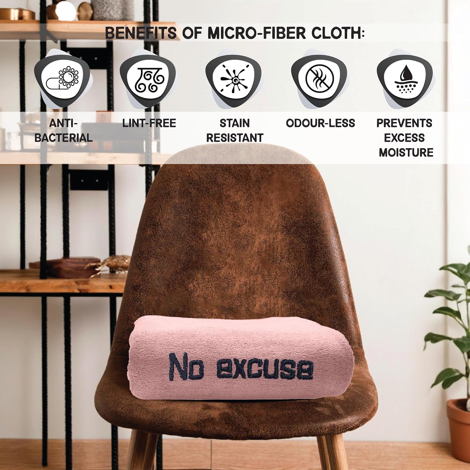 Housse Premium Soft Microfiber Embroidery Bath Towel 350 Gsm | Soft Absorbent Quick-Drying Sweat Towel (No Excuse - Peach)