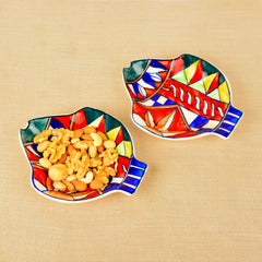 Premium Hand Painted Ceramic Fish Cut Snacks Serving Plates Set Of 2 - Multicolor, L X B – 18 Cm X 15 Cm | Starter Serving Platter Set - Dry Fruits Serving Plates