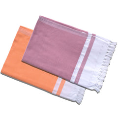 Pure Cotton Turkish Bath Towel 700 Gsm | Extra Soft Plush Light Weight Quick Dry Travel Thin Towels (Orange & Oval) - Pack Of 2