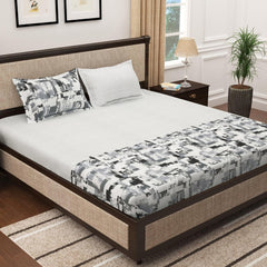King Size Bedsheet With 2 Pillow Covers - 106 X 106 Inches, White & Grey | Summer Breathable & Wrinkle Free | Bedsheet Long Lasting & Soft To Touch