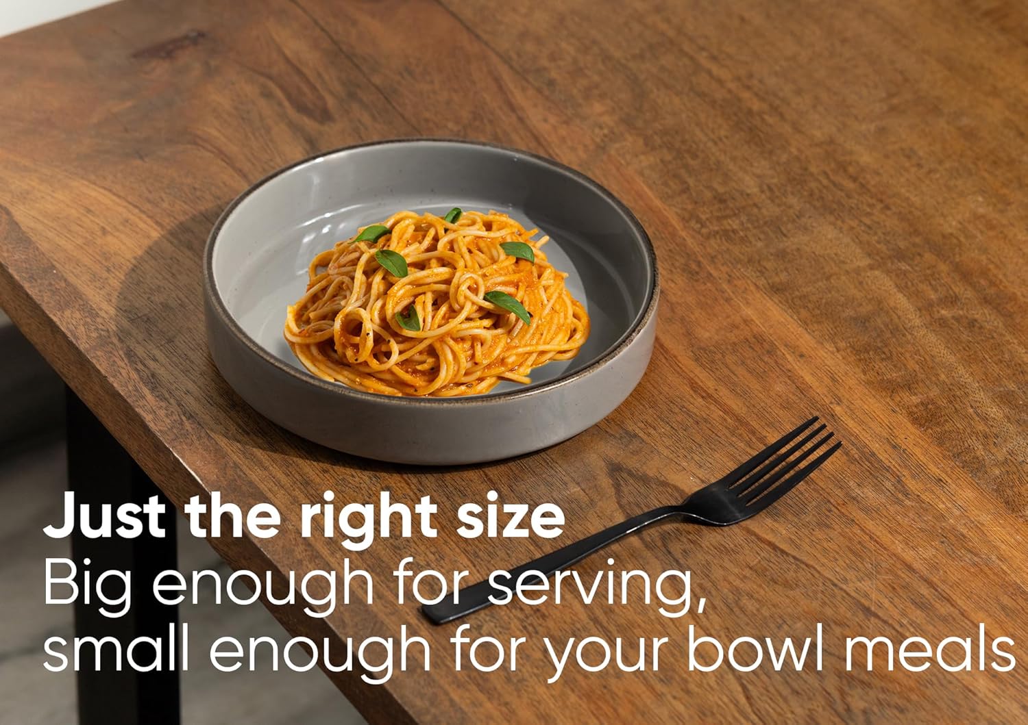 Stackable Ceramic Pasta Bowl Set Of 2 Pieces - 22cm, Grey Speckle | Ceramic Pasta Plate With Matte Finish | Deep Plate - Ceramic Bowl | Pasta Serving Plate