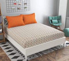 Double Bedsheet For King Size Bed With 2 Pillow Covers - 108 X 108 Inches, Beige & Mustard | Premium Comfort Bedsheets For Home, Hotels & Guest House