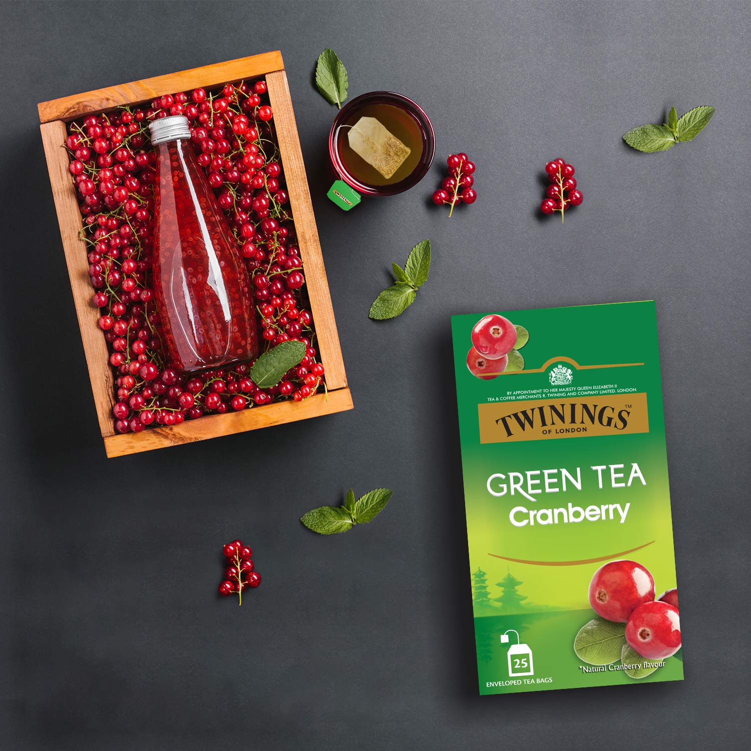 Twinings Cranberry Green Tea - 50gm, 1.7 Ounce, 25 Enveloped Tea Bags | Zingy Sharpness Of Cranberry With Golden Green Tea - Caffeinated Green Tea