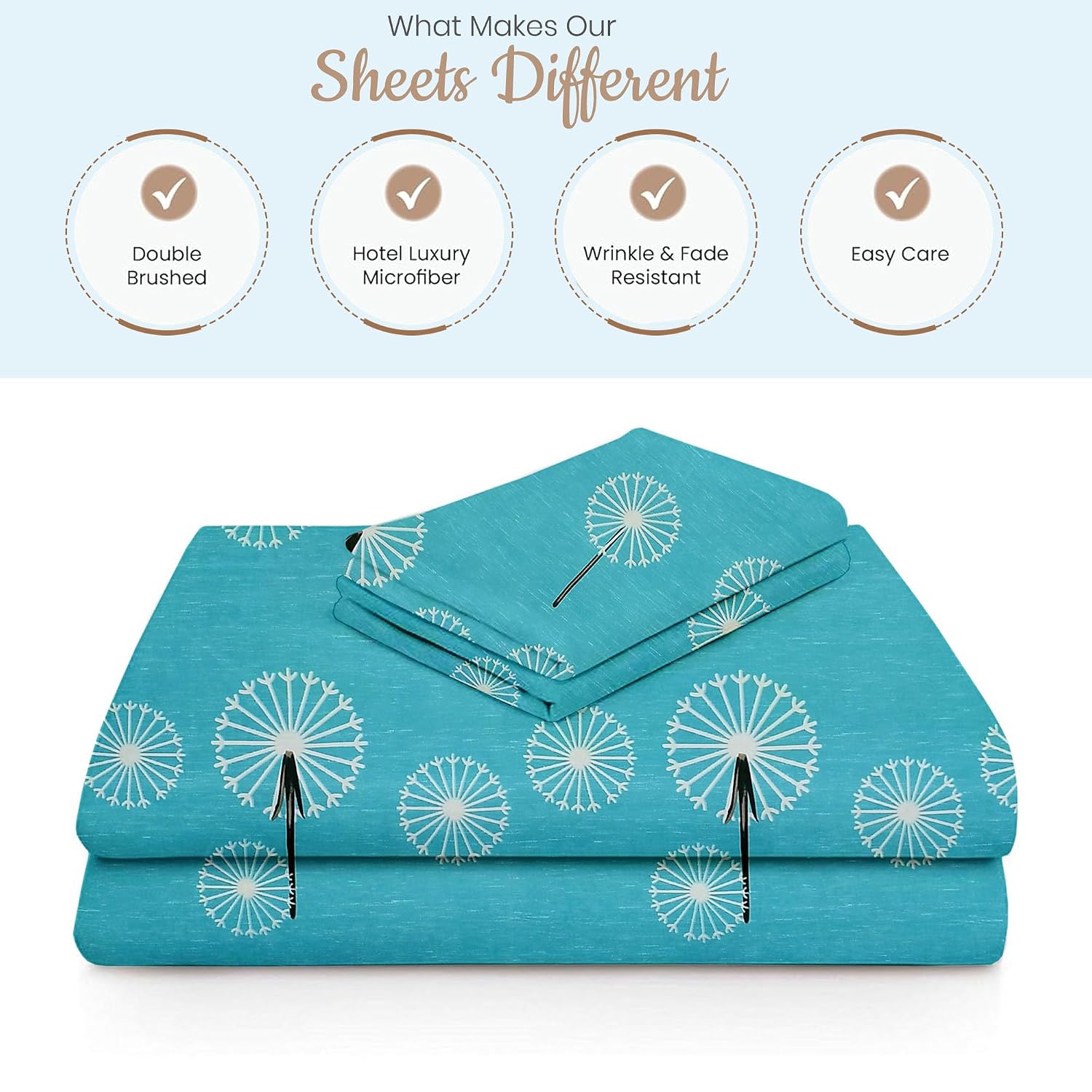 Soft Cotton Single Size Bedsheet With 1 Pillow Cover | 60 X 90 Inches, Sky Blue | Anti-Fade Printed Design | 200 Thread Count