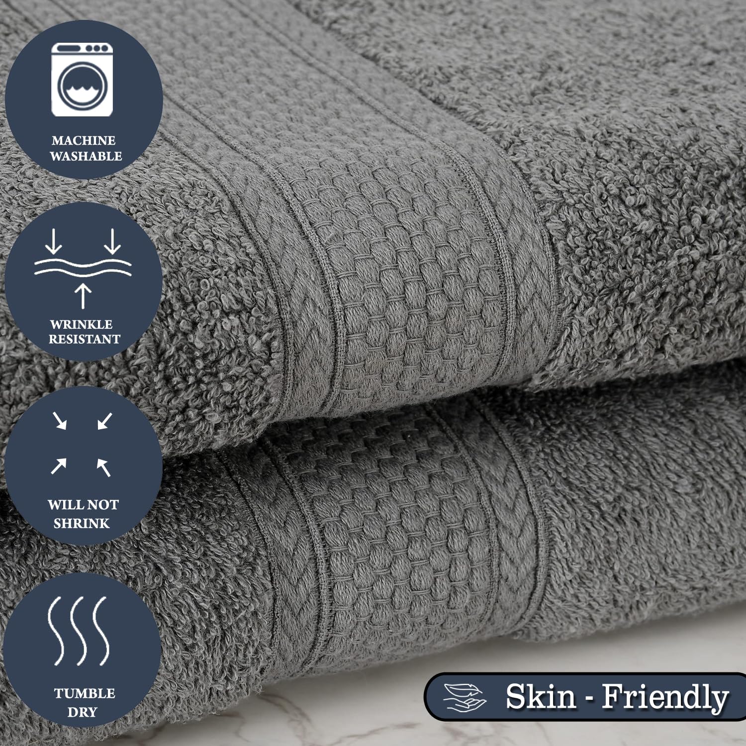 Fresh From Loom Luxury Edition Egyptian 100% Pure Cotton Bath Towel 1200 Gsm | High Water Heavy Soft Dual Stitched Bath Towel (Charcoal Grey) - 2 Pcs