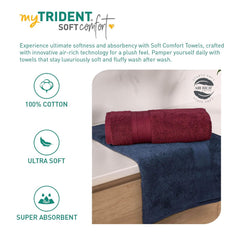 Mytrident Soft Comfort Air Rich 100% Cotton Bath Towel 1000 Gsm | Highly Absorbent Towels For Men & Women Bath Towel (Wine Red & Navy) - 2 Pcs