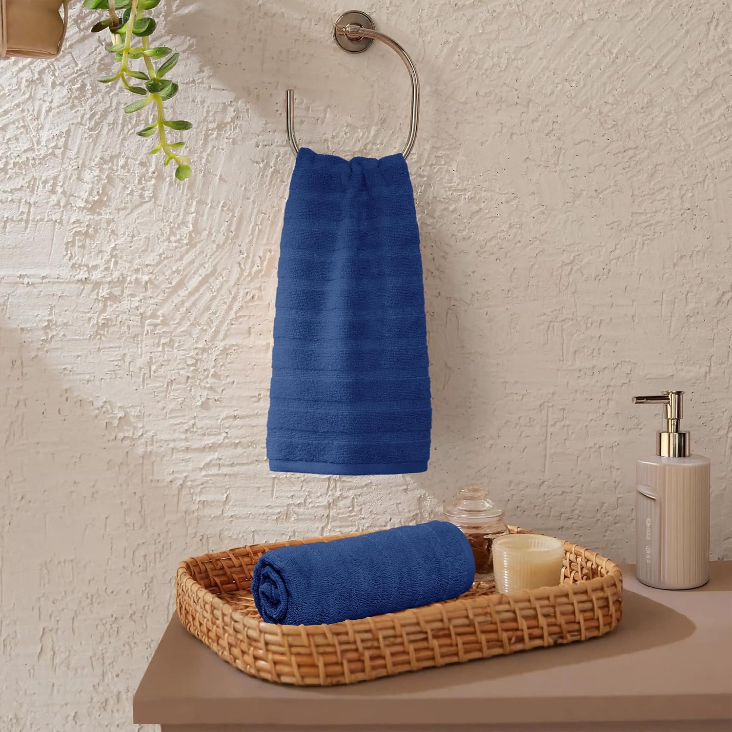 Mytrident Quick Dry 100% Cotton Hand Towel 400 Gsm (Navy Blue) - 2 Pcs