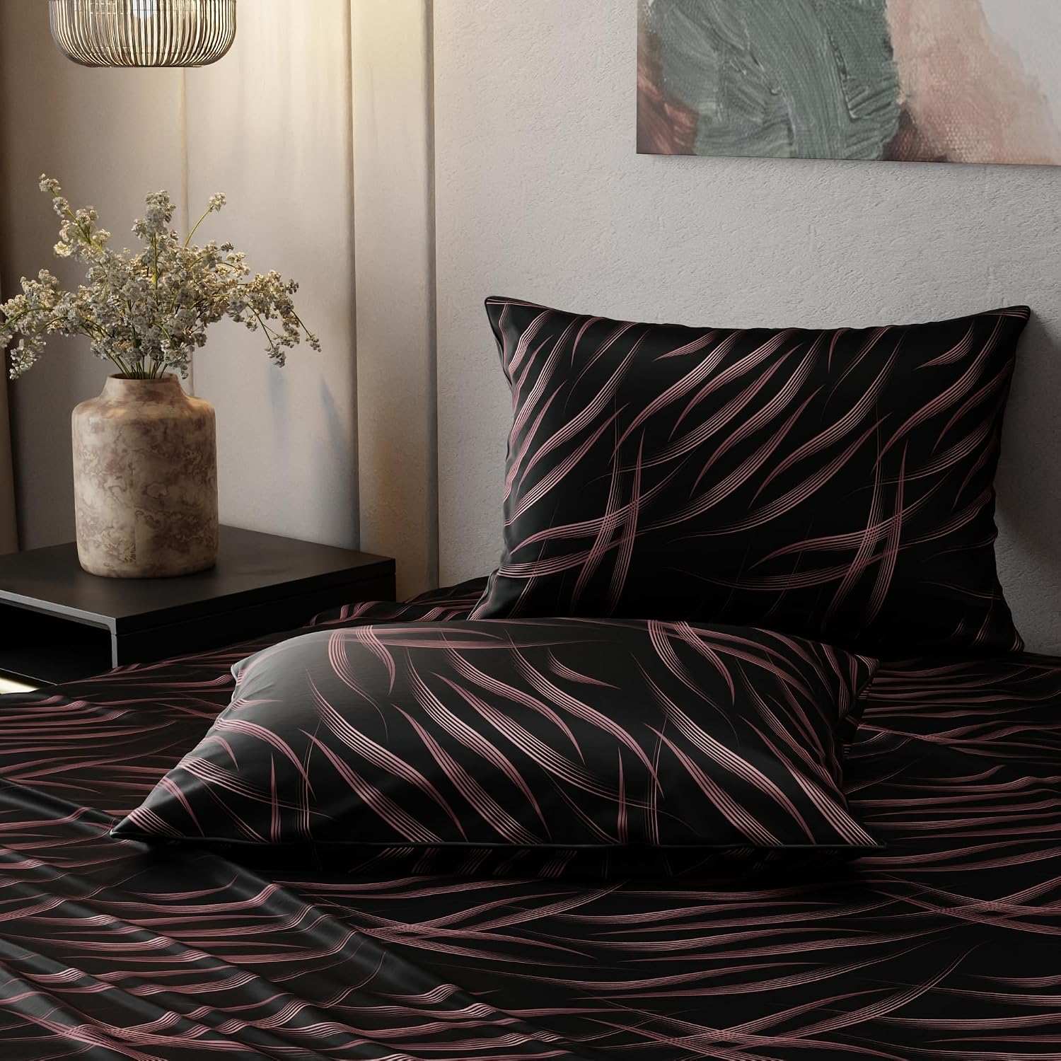 Bedsheet For Super King Size Bed With 2 Matching Pillow Cover - 108 X 108 Inches, Black | Ideal For Healthy Skin & Hair | 100% Premium Fabric Is Lightweight, Soft & Comfortable