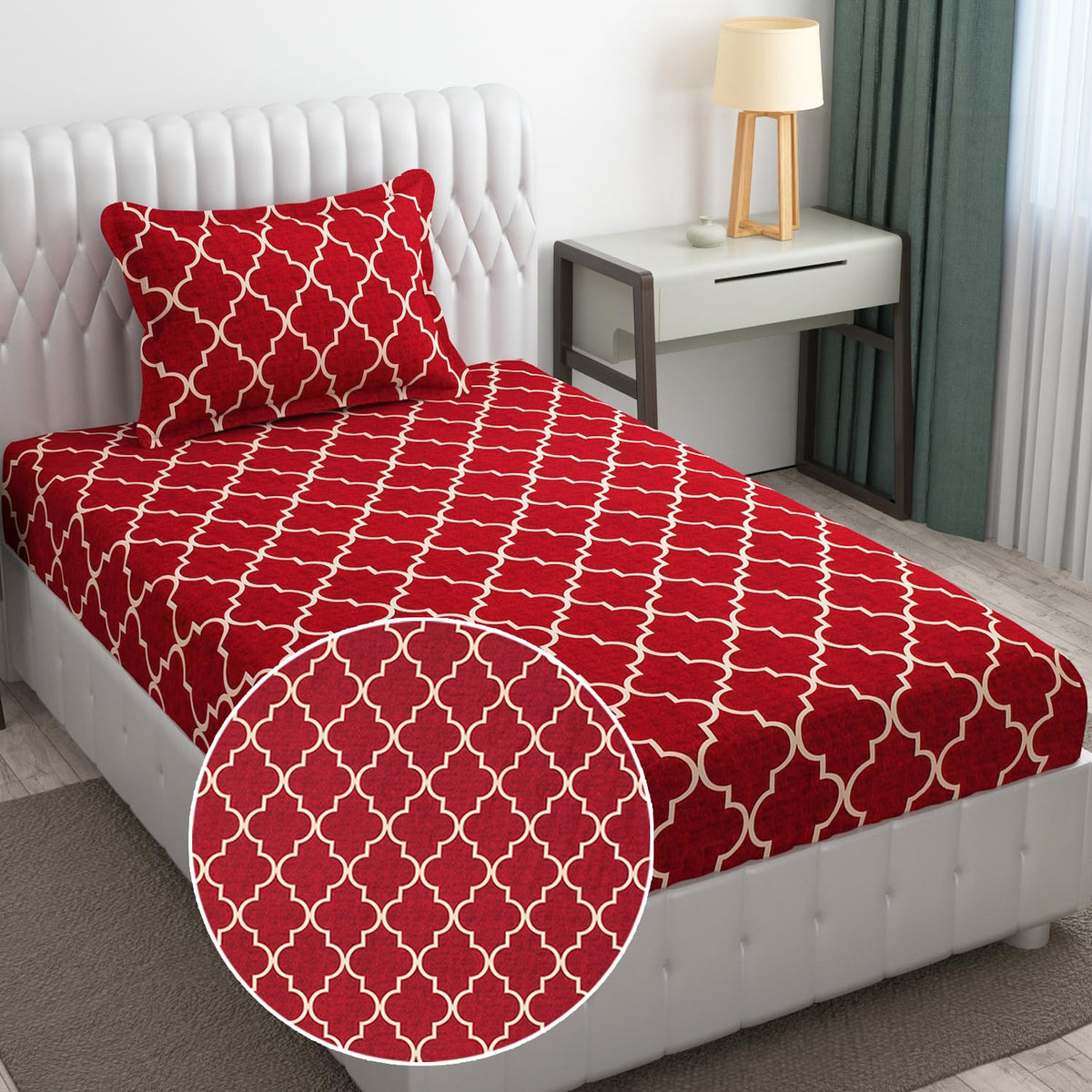 Soft Microfiber Single Bedsheet With 1 Pillow Covers - 60 X 90 Inches, Maroon Vector Design | Wrinkle Free Design & Easy To Wash | Refreshing Your Bedroom Look