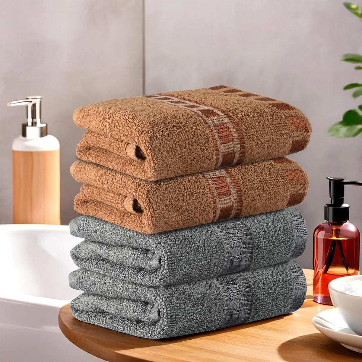 Kuber Industries Soft Cotton Face Towels 800 Gsm | Easily Washable Towels & Workout Gym Napkins For Men - Grey & Golden (Pack Of 4)