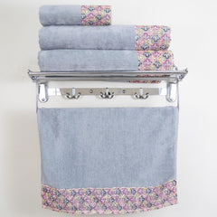 Rangoli Prima Dream 100% Cotton Lace 2 Bath & 2 Hand Towel 1400 Gsm | Ultra Soft, Super Absorbent & Eco-Friendly Hanging Bath Towels (Grey) - Pack Of 4