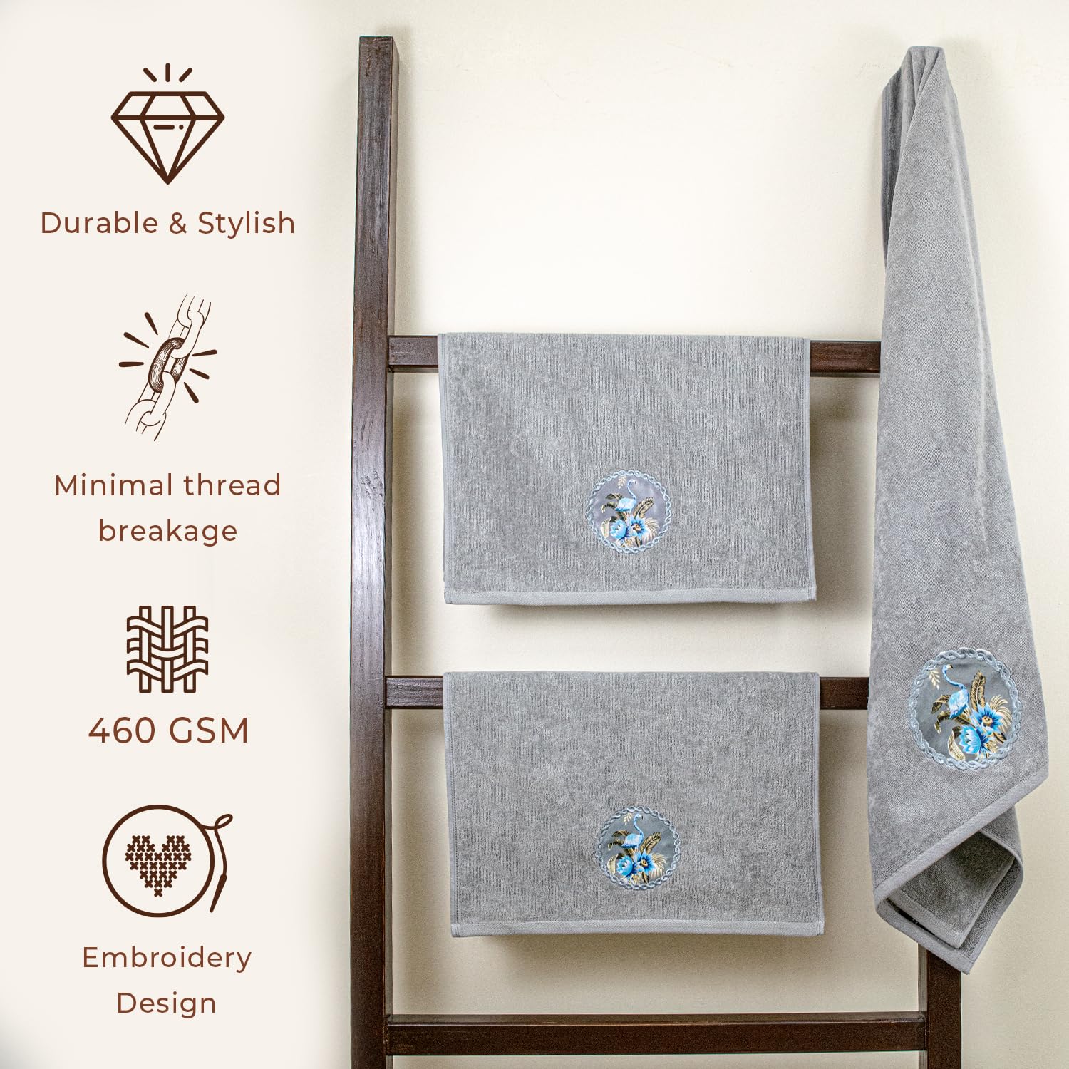 Akiko Home Prima Dream 100% Cotton 1 Bath & 2 Hand Towel 1000 Gsm | Soft, Absorbent & Durable, Cotton Bath Towel | Pack Of 3 (Grey)