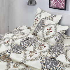 1 Single Glace Cotton Flat Bedsheet With 1 Pillow Cover & Single Comforter - 60 X 90 Inches, Cream | Soft & Durable For Everyday Use - All Season Comfort