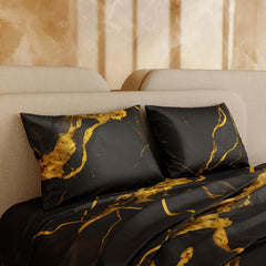 Super King Bedsheet With 2 Pillow Covers & Comforter - 108 X 108 Inches, Black & Gold | Hypoallergenic, Breathable, Gentle On Skin & Hair, Fade & Wrinkle Resistant, Wedding Gift For Couples