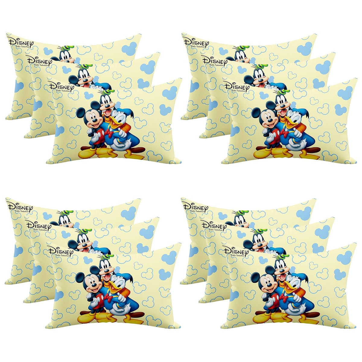 Kid's Soft Pillow For Sleeping, Disney Mickey Team Pillow, Cream - 12 X18 Inch | Back & Front Printed, Suitable For All Sleepers, Multipurpose & Comfortable, Breathable - Pack Of 12