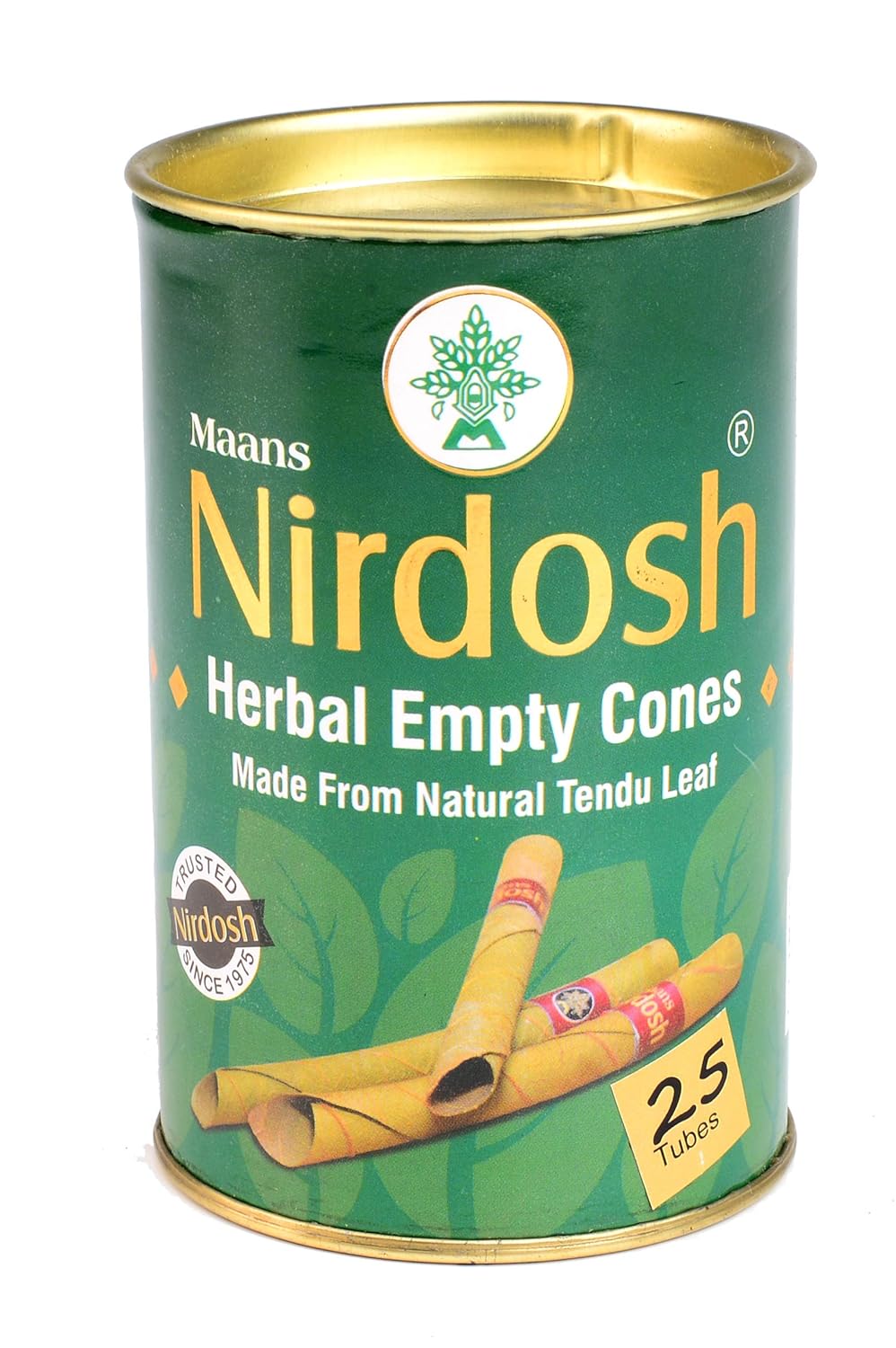 Herbal Empty Smoking Cones - Made From Natural Tendu Leaf, 25 Cones Pack | Organic Pre Rolled Cones