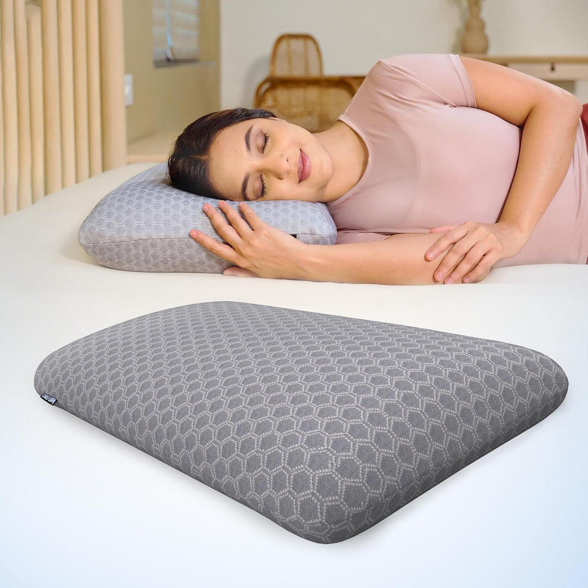 Ventilated Cooling Gel Memory Foam Pillow, Orthopedic Pillow, Standard Size - 20x13x4 Inch | Grey Pillow, For Sleeping & Neck Pain Relief With Premium Removable Zipper Cover - Pack Of 2