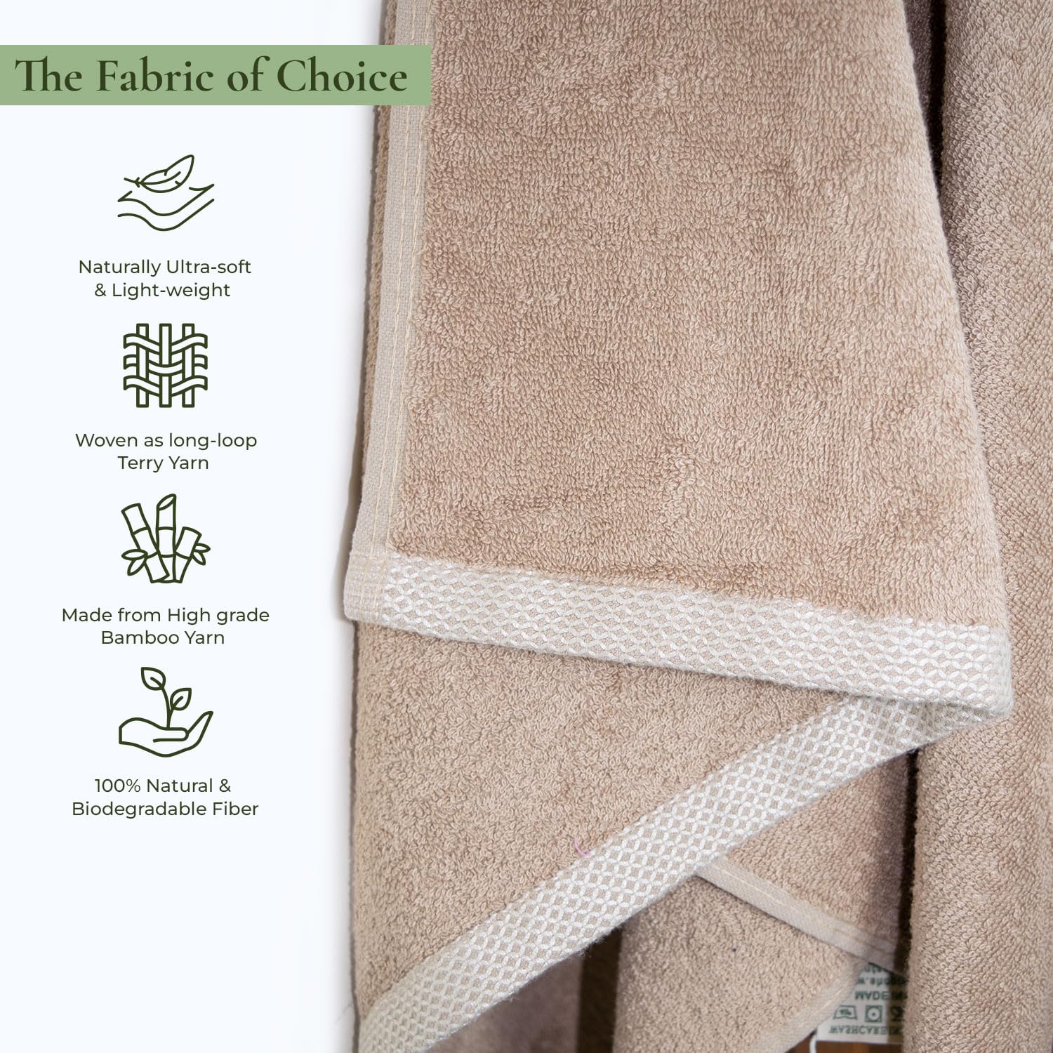 Rangoli 100% Bamboo 2 Bath & 2 Hand Towels 850 Gsm | Large Size Ultra Soft, Quick-Absorbent & Eco-Friendly Towels - Beige