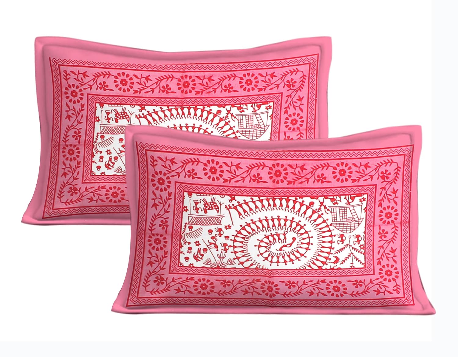 Printed Double Bedsheet For Queen Size With 2 Pillow Covers - 86 X 93 Inches, White & Pink | Better Use Soft Detergent For Long Durability