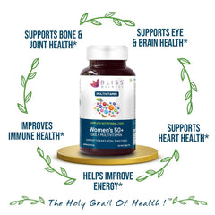Bliss Welness Multivitamin For Women 50 Plus Age | With Calcium Magnesium Zinc & Other 33 Vitamins, Minerals For Joints, Heart, Skin, Vision & Cognitive Support | 60 Veg Tablets , 100gm 0.2lbs