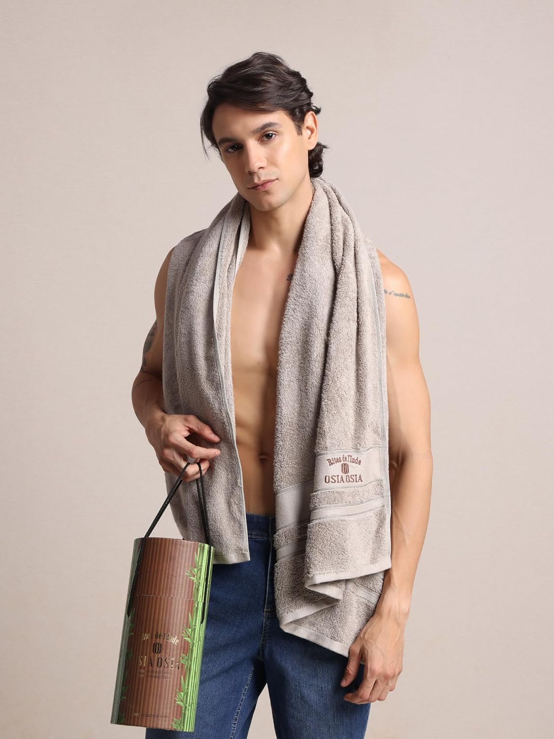 Osia Osia Bamboo Silk Bath Towels 1800 Gsm | Extra Soft Plush & Quick Dry High Absorbency With Large Size Towels (Sand Dune Beige) - 3 Pcs